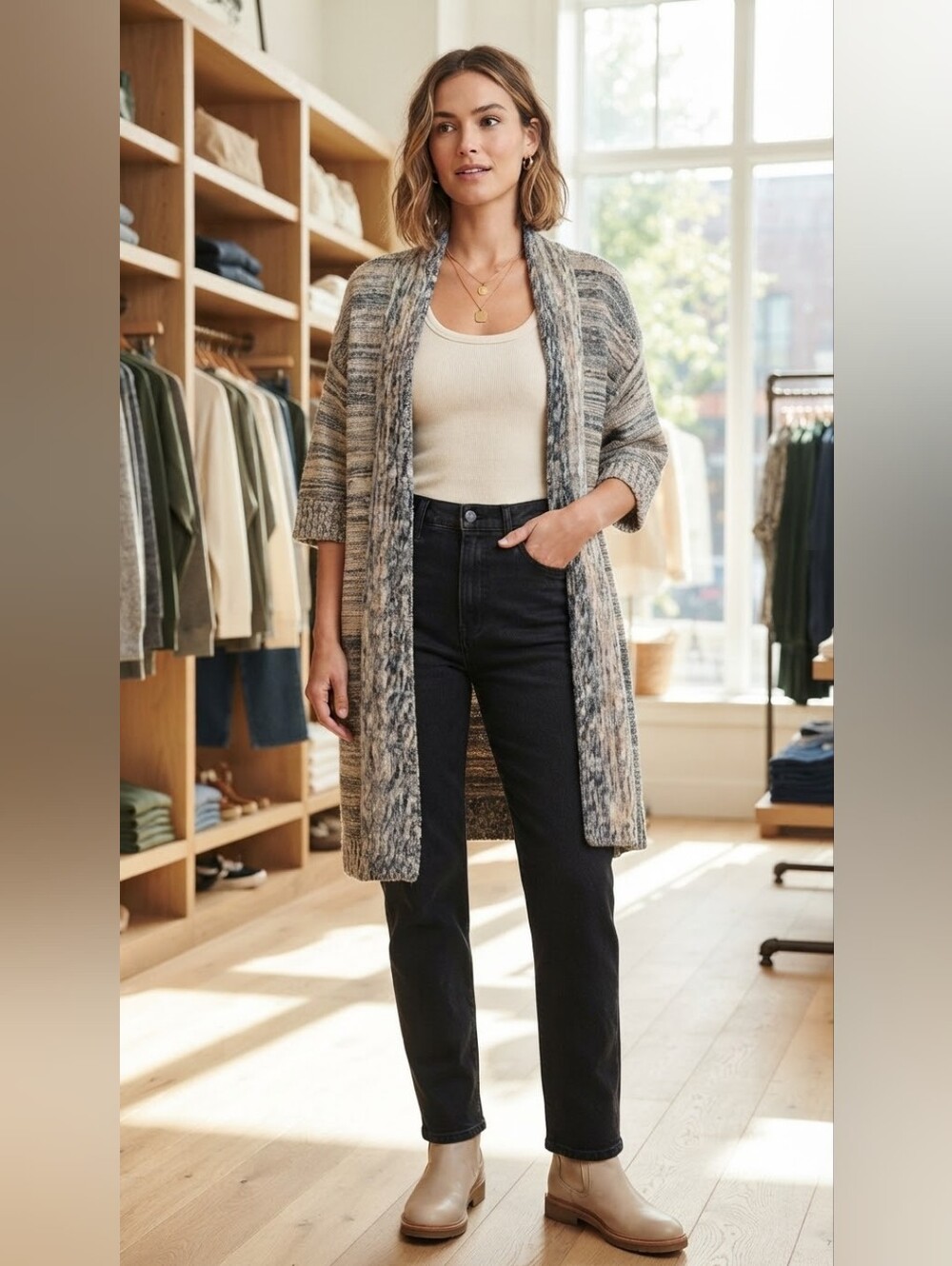 Roots Open-Front Marled Knit Cardigan Sweater Size S